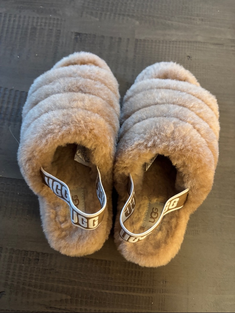 UGG Chestnut Fluff Quilted Slide with Branded Strap Size 7 Womens